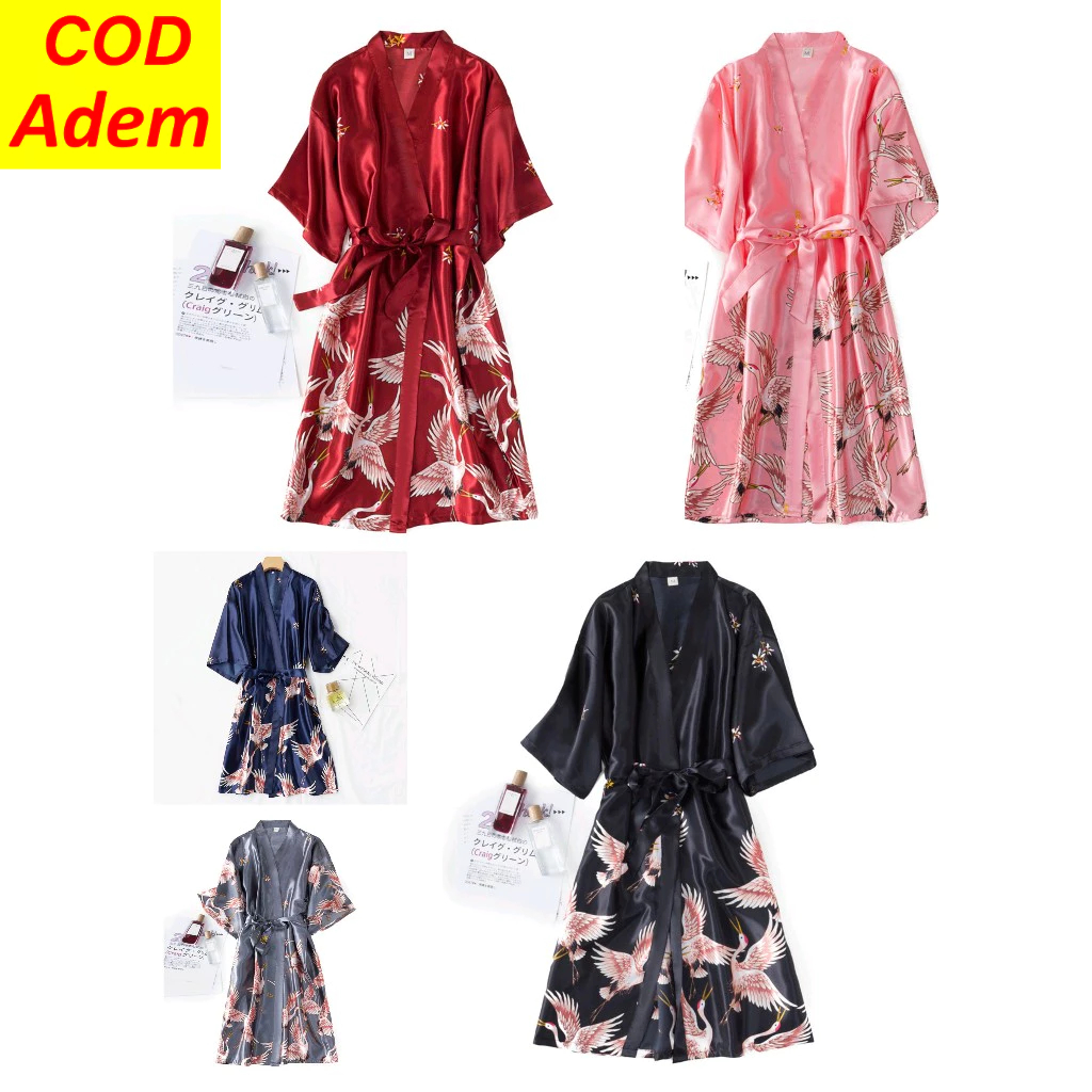 sleepwear set baju tidur wanita dewasa sexy baju kimono wanita kimono set 2 in1 gaun tidur wanita