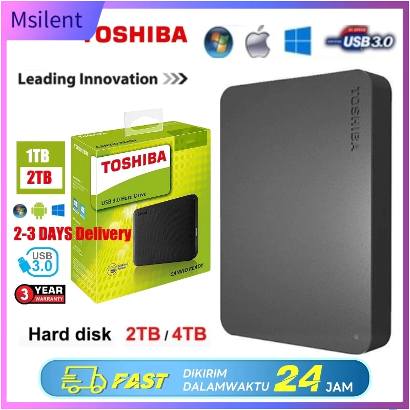 Hardisk Eksternal Toshiba 2TB 1TB Hardisk Eksternal 2.5" Portable Harddisk USB 3.0 HDD Untuk PC/Lapt