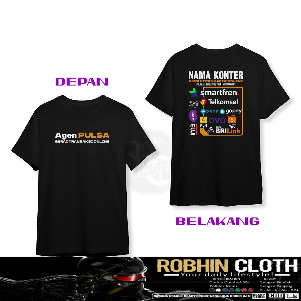 Kaos Baju Gerai Transaksi Online Pulsa All Operator Top Up Multy Payment Gratis Nama Konter Kamu DB 