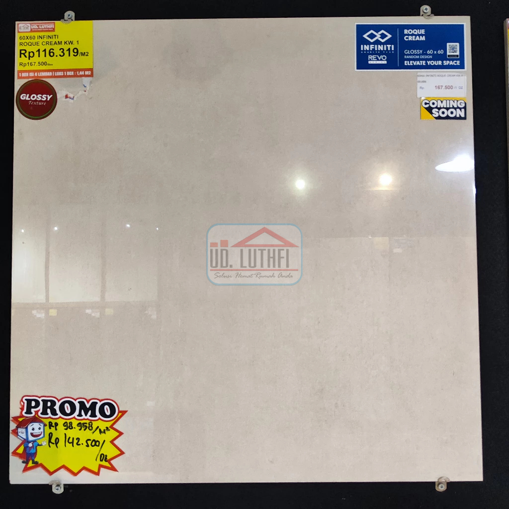 Granit Lantai Halus Glazed Polish 60x60 Infiniti Roque Cream - Granit Motif Marble Jepara