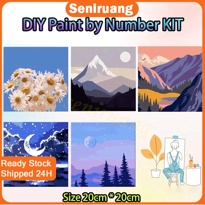 

【 Ready stock-COD 】DIY Paint By Numbers Kit 1 Set Number Canvas Board | Kanvas Alat Lukis 20x20 With Frame Digital Painting Landscape Animal Cartoon