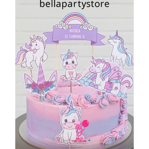 

topper cake hiasan kue custom thema Unicorn bisa isi nama