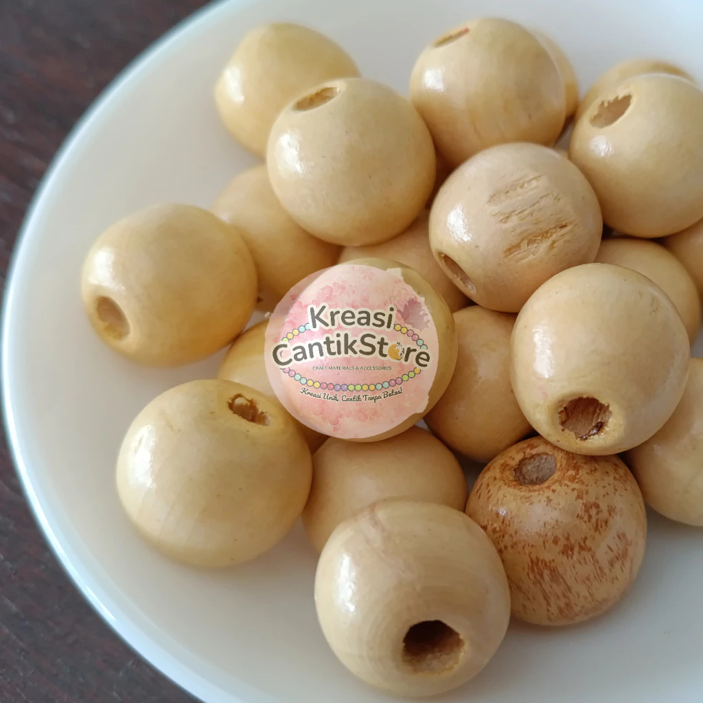 Manik-Manik Woodora Beads – Manik Kayu Bulat Warna-Warni Ukuran 20mm (8 pcs)