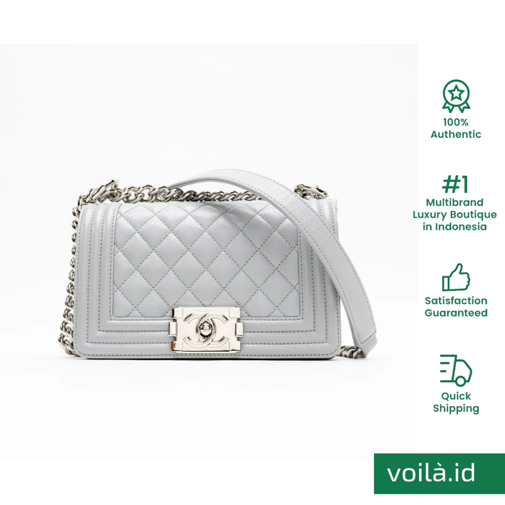 Chanel Boy Small Grey Caviar Shw