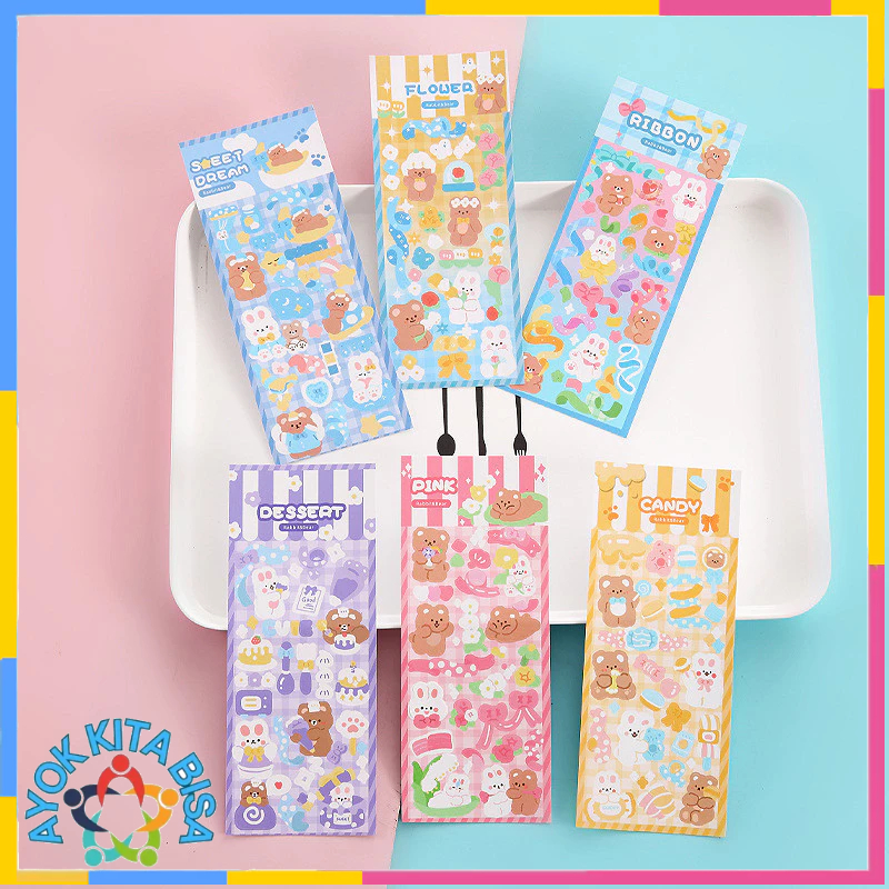 

AKB STICKER WATERPROOF KARTUN BEAR RABBIT HOLOGRAM STIKER MOTIF KARTUN BERUANG DAN KELINCI KOREA LUCU ANTI AIR DEKORASI HANDBOOK SCRAPBOOK DIY STICK