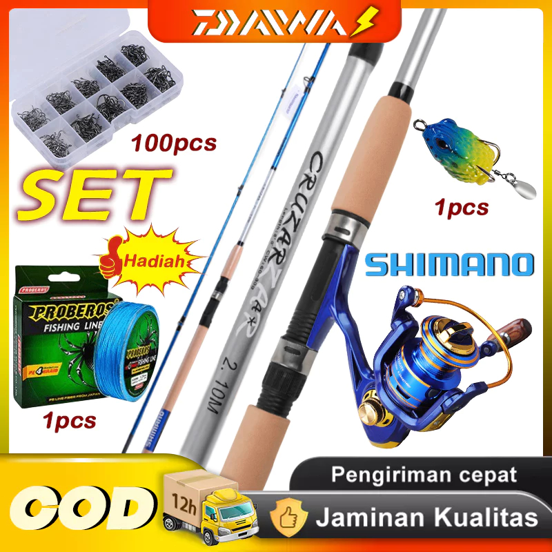 SHIMANO Joran Pancing Set Carbon Fiber Spinning Rod alat pancing laut lengkap Spinning Reel Metal mu
