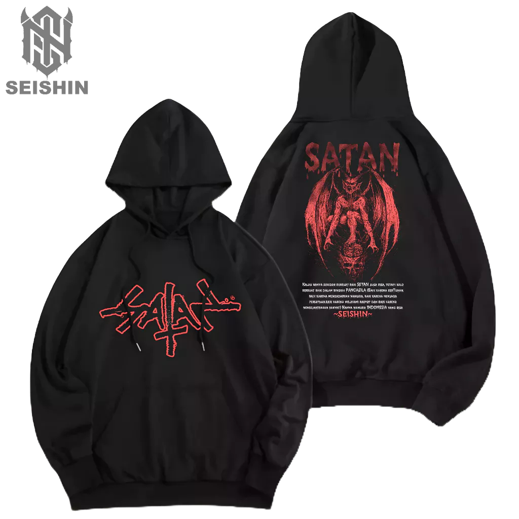Seishin Hoodie Satanic Satan berbuat baik sweter unisex black
