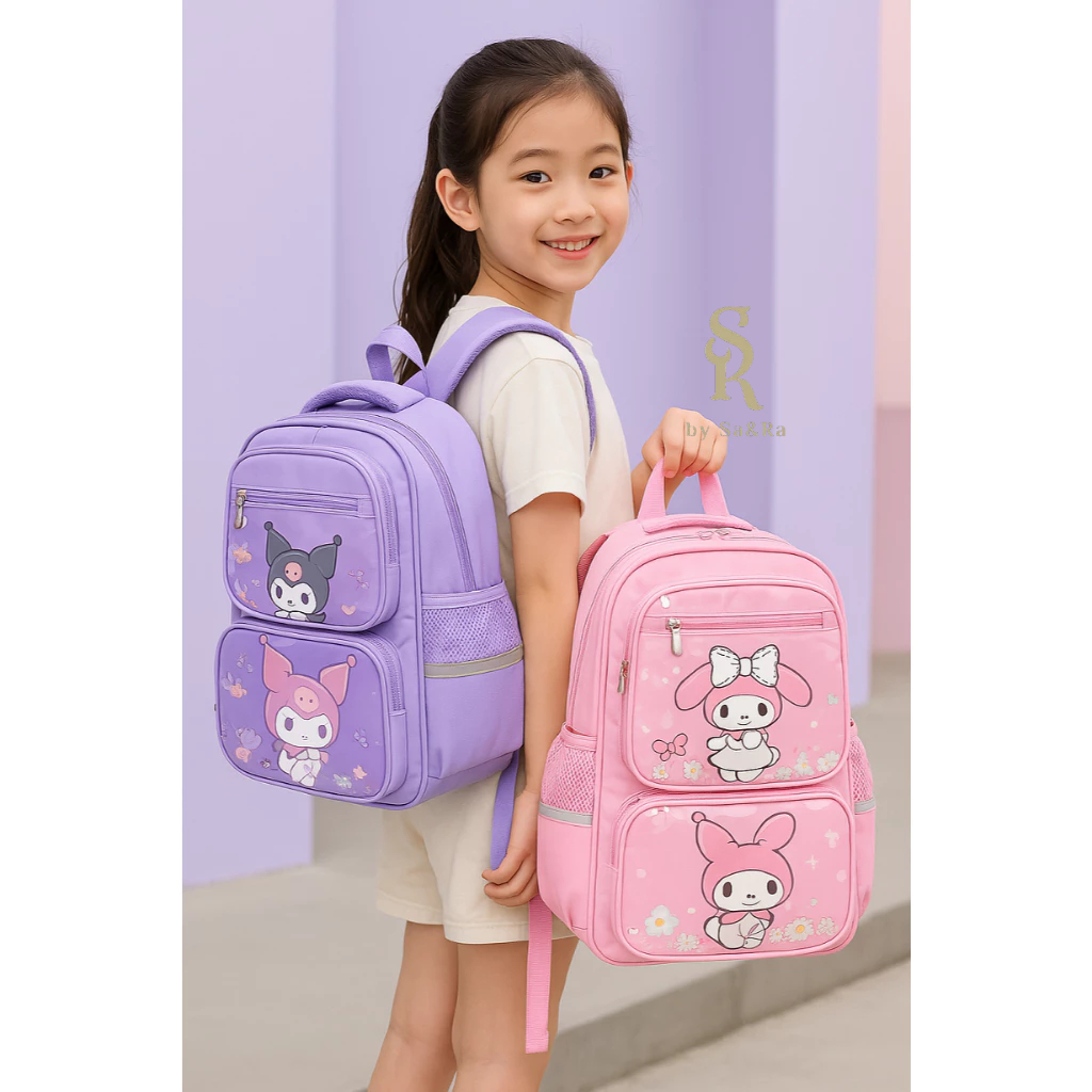 Tas Ransel Anak Perempuan Motif Kuromi Lucu | Tas Sekolah TK SD Cewek Warna Ungu Terbaru