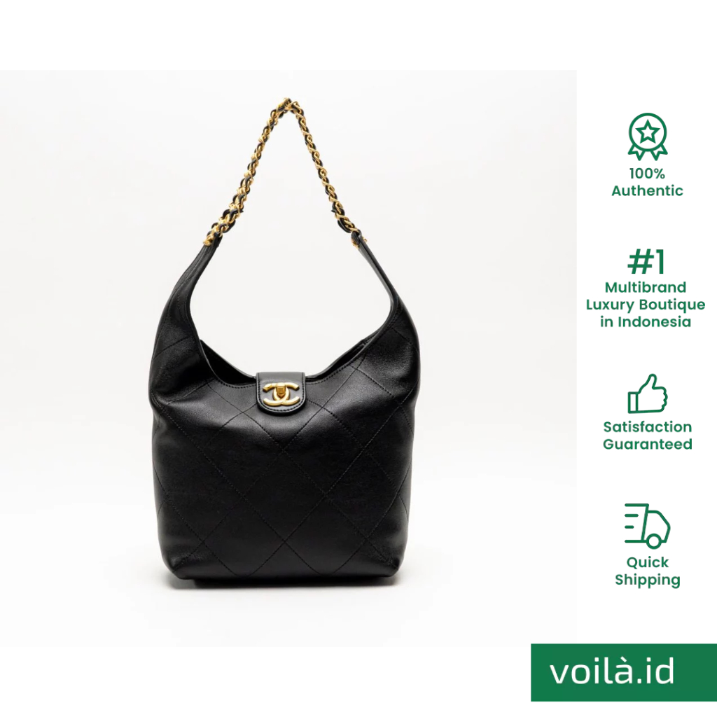 Chanel Small Hobo Bag Shiny Lambskin Leather Black Ghw