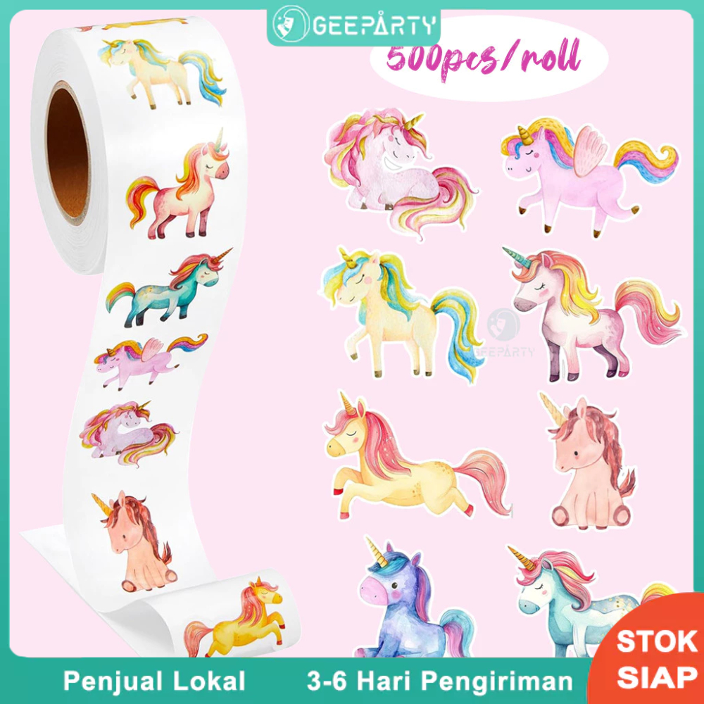

500 Pcs Stiker Unicorn Gulungan Kertas Pola Tidak Beraturan Untuk Hadiah Dekorasi Pesta Ulang Tahun Anak-Anak