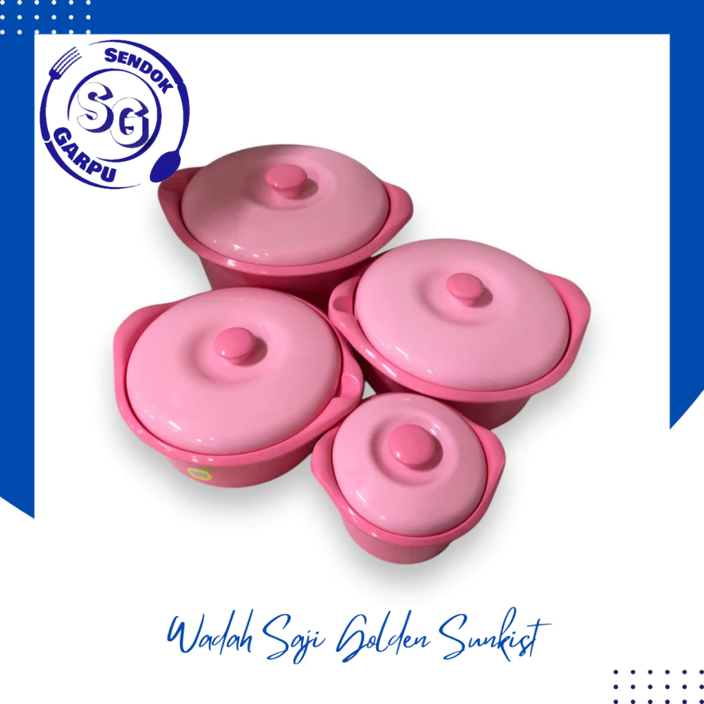 Mangkok Golden Lemon Wadah Saji / Tempat Makanan / Basi Tutup Bulat Pink