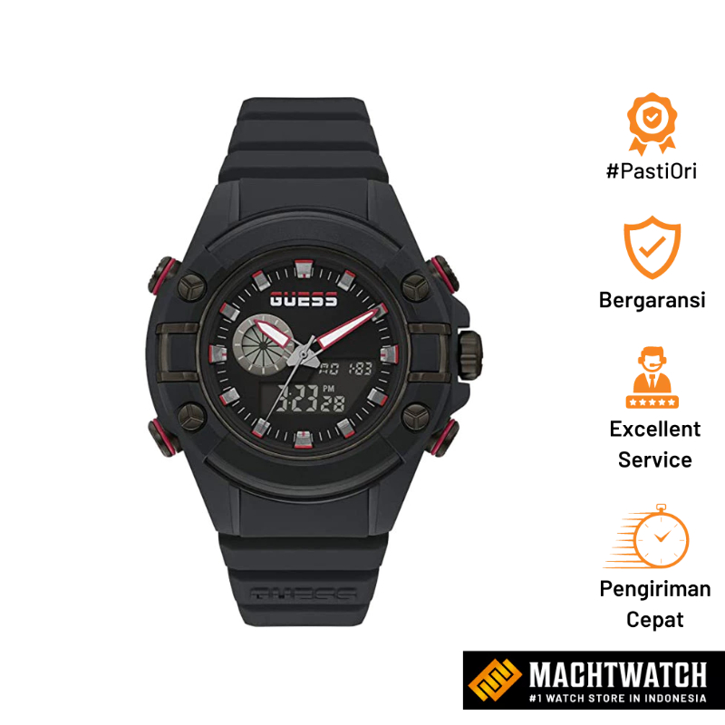 Jam Tangan Pria Guess G-Force GW0269G3 Digital-Analog Black Dial Black Silicone Strap
