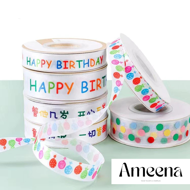 

(METERAN) Pita satin 1.5 cm HAPPY BIRTHDAY ULANG TAHUN anak gift box dekor packaging