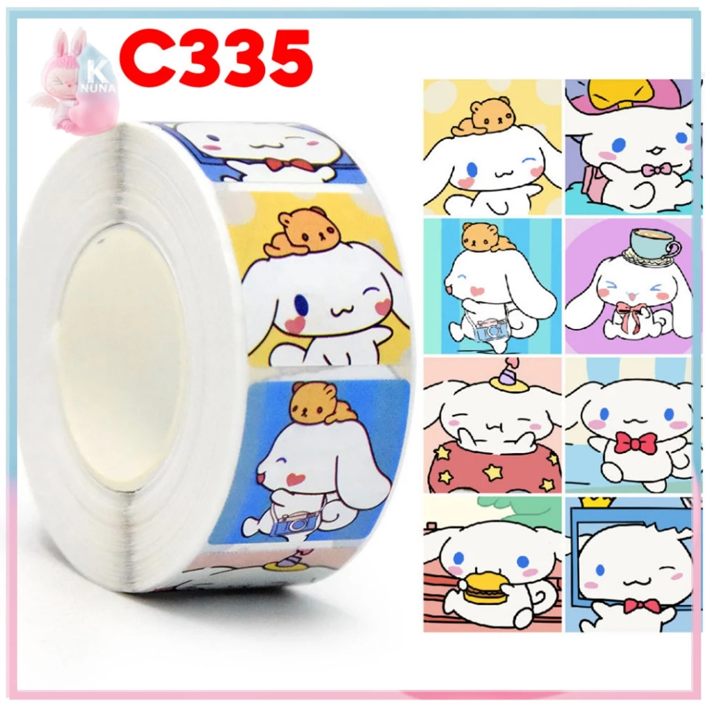

500 Pcs Stiker Roll Sanrio Sticker Bulat Roll Kuromi Melody Hello Kitty Purin Cinnamon ST001