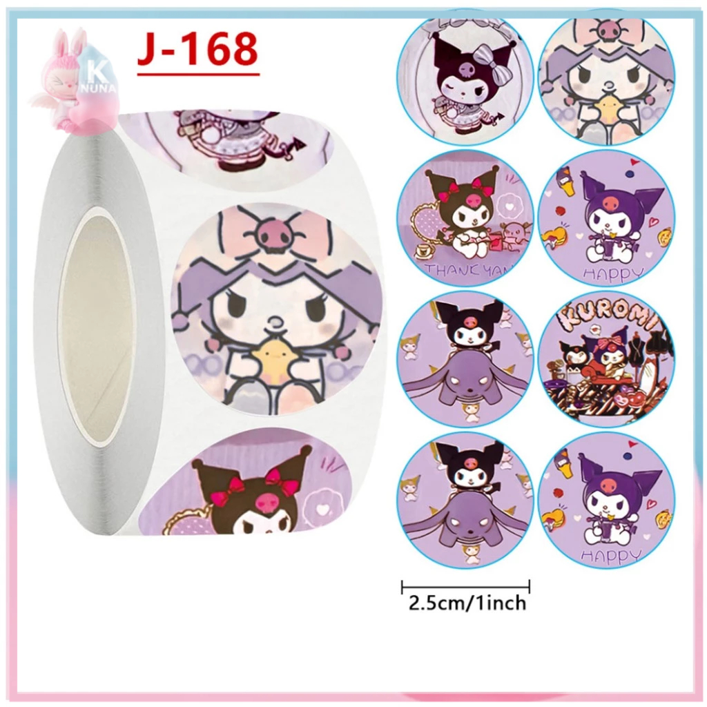 

500 Pcs Stiker Label Sanrio Kuromi Cinnamon Melody Hello Kitty Thank You Sticker 2.5cm Bulat ST001