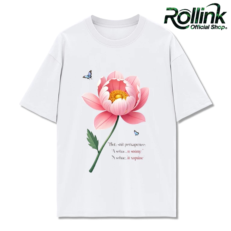Kaos  dengan Desain Bunga Lotus dan Pesan Motif Style Casual, 100% Cotton