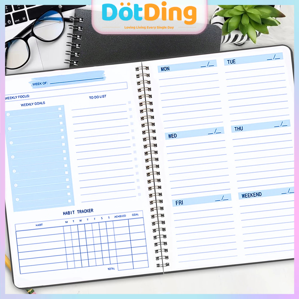 

[DOTDING] A5 Weekly Planner 52 Mingguan PU Leather - Agenda Bulanan & Garis Tahan Air untuk Organisasi Kantor/A5 Coil Planner Book 52 Weekly PU Leather Agenda Monthly Planner Journal Suitable for Students and Working People Q046