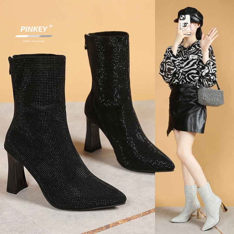 New Product Pinkey P377 Sepatu Wanita Boots Import Korea Heels Hak Tinggi 7Cm Model Boots Black