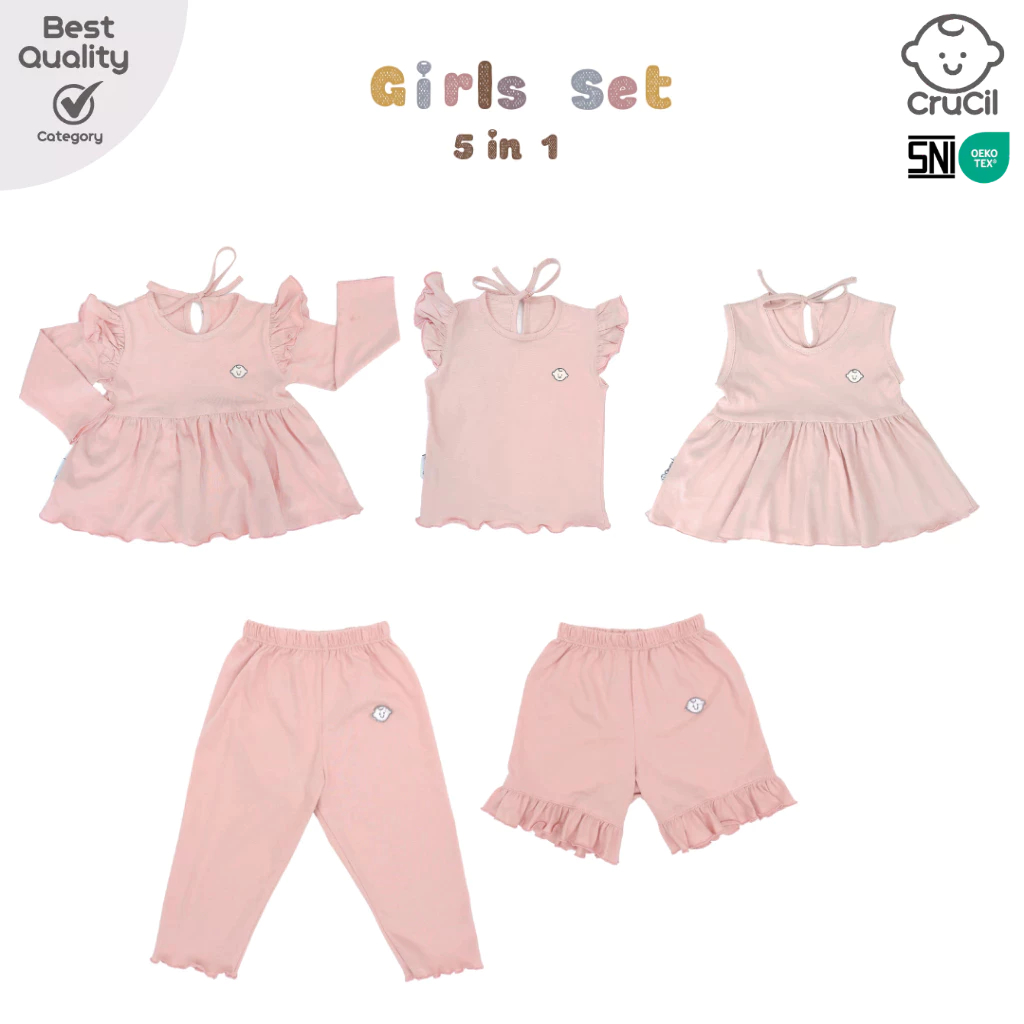 CruCil Factory Baju Kaos Anak Basic Set Girls 5in1 (6m - 8y)