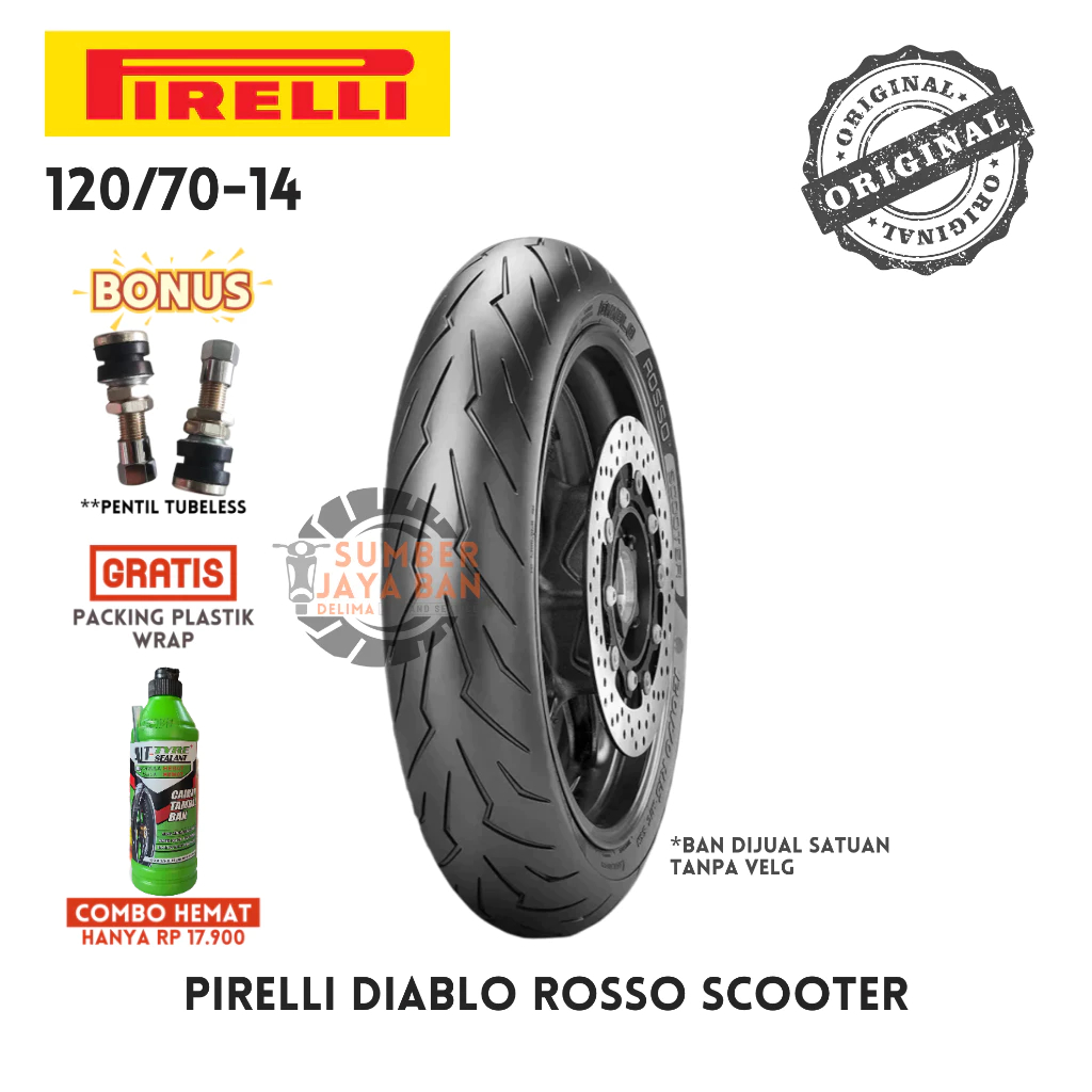 Pirelli Diablo Rosso Scooter 120/70-14 Ring 14 120/70 Tubeless Tubles Tubless Ban Motor PCX Aerox Va