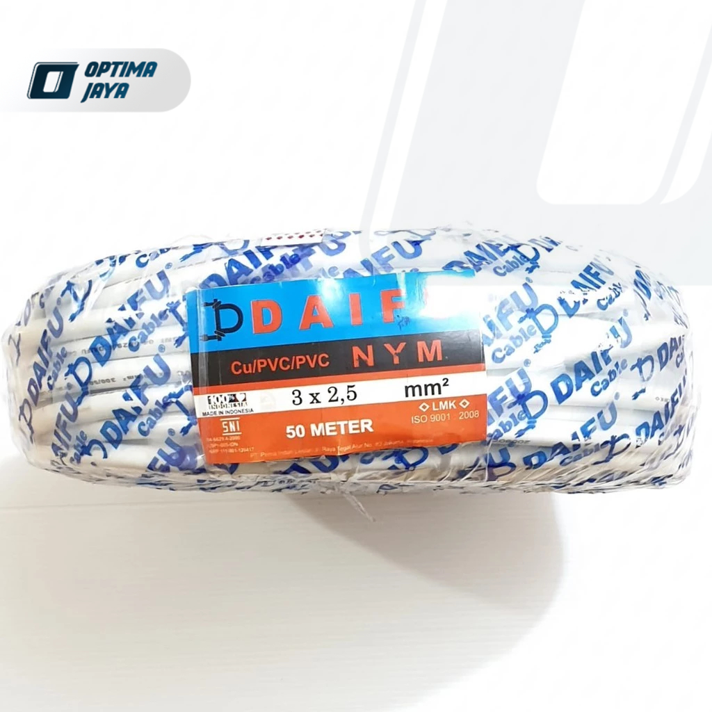 NYM 3x2,5mm² 50 Meter Kabel Listrik Daifu SNI Putih Dalam 3 Batang Engkel Tunggal Non Serabut