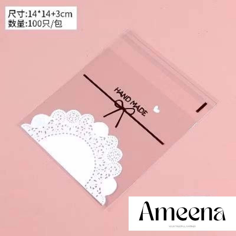 [1 Pack - 100 Pcs] Plastik opp perekat 14x14 cm makanan snack cookies /Plastik opp motif kemasan mak