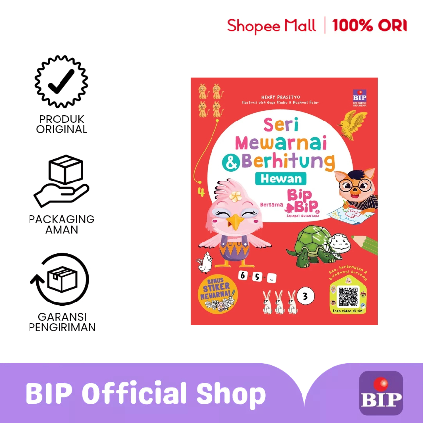 BIP - Buku Seri Mewarnai Dan Berhitung: Hewan Bersama Bip Bip Dan Sahabat Nusantara