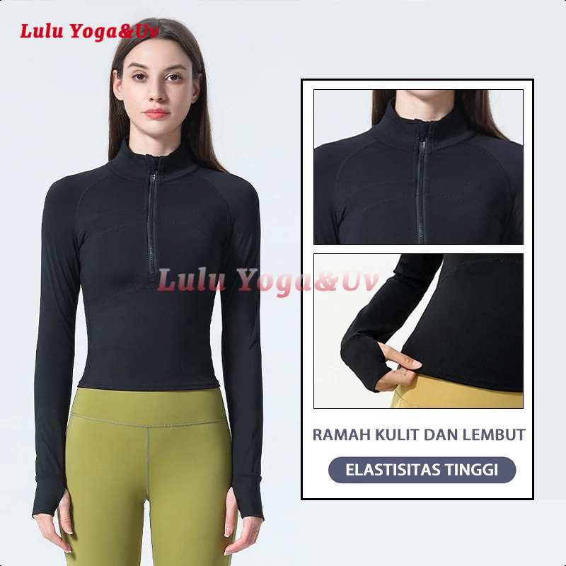 Jaket Olahraga Wanita baju olahraga wanita lengan panjang Kaos Lengan Panjang Olahraga Putih