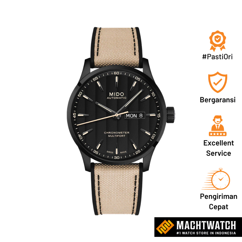 Jam Tangan Pria MIDO Multifort M038.431.37.051.09 Chronometer Automatic Black Dial Biege Fabric Stra
