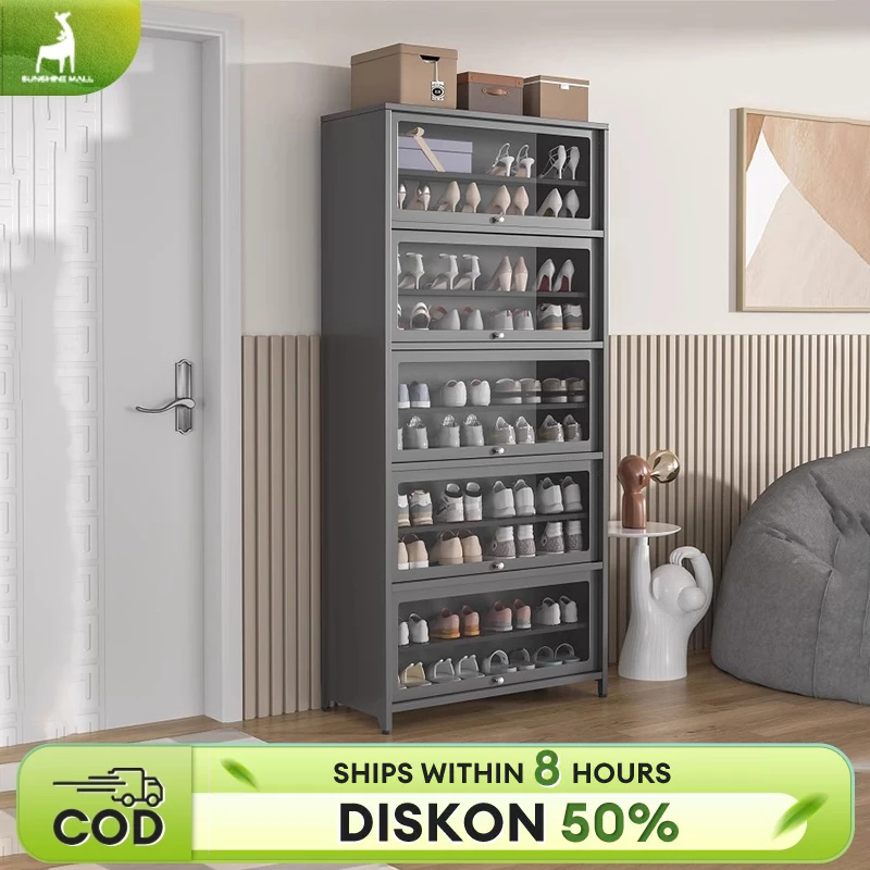 Rak Sepatu Lemari Sepatu Transparan Rak Sepatu Kayu Rak Lemari Sepatu Susun Tertutup Aesthetic