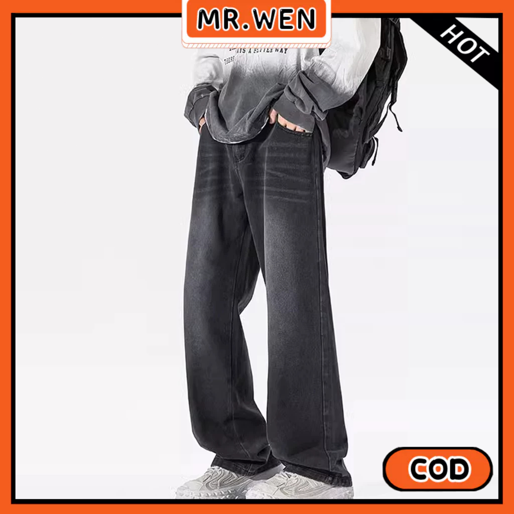 Celana Jeans Pria hitam Baggy Pants straight pants korean style fashion celana oversize pria wide le