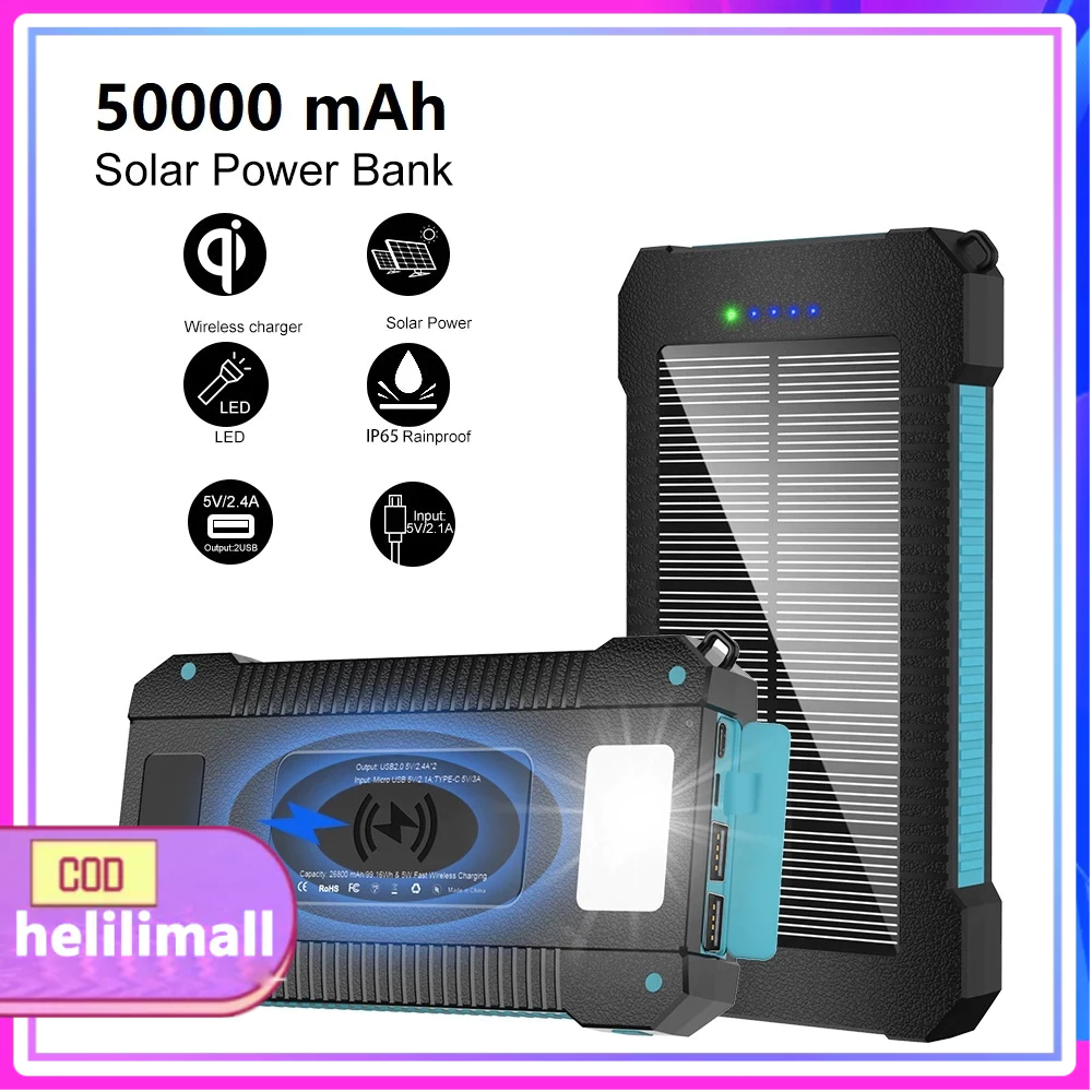Solar Powerbank 50000 mAh Robot Power Bank Dual USB Tenaga Surya Portable Led Indikator Multifungsi