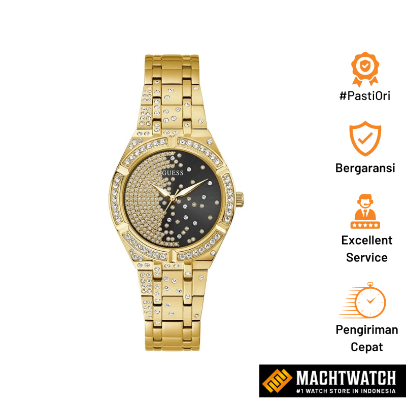 Jam Tangan Wanita Guess Starlet GW0312L2 Ladies Black Crystals Dial Gold Stainless Steel Strap