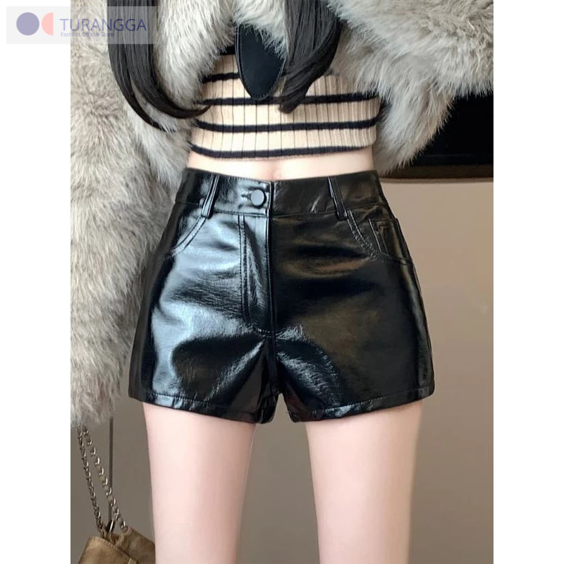Celana Pendek Kulit Hotpants Retro Sexy Pu Leather Shorts Womens 2025 Highwaist Hotsweet Bright Shor
