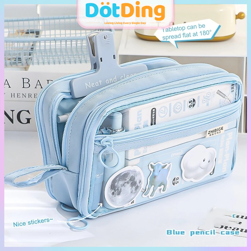 

[DOTDING] ‌Kotak Pensil Transparan Aesthetic Korean Style - Desain Unik 3 Lapis Zipper Kapasitas 40+ Pensil/Transparent Aesthetic Pencil Case Korean Style Unique Design 3 Layers Zipper Capacity H503