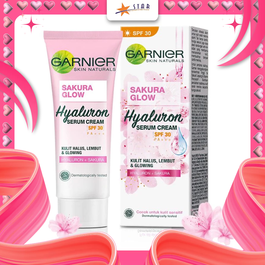 * STAR * Garnier Sakura Glow ceramide Serum Cream SPF30 20ML/Krim Siang Wajah Glowing/Pelembab wajah