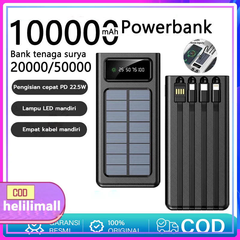 Power Bank 50000mah Robot Solar Cell Tenaga Surya Portable Led Indikator Multifungsi 20000/100000mAh