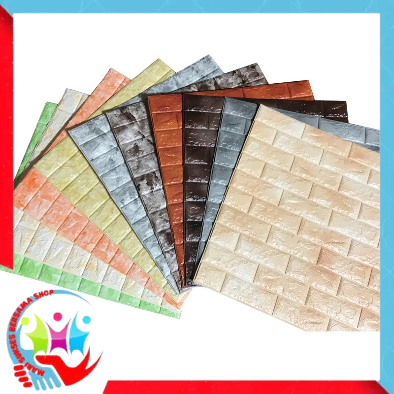 MSBS Wallpaper Dinding Foam 3D Motif Batu Bata Corak Ukuran 76 x 70 CM Waterproof Brick Sticker Wall