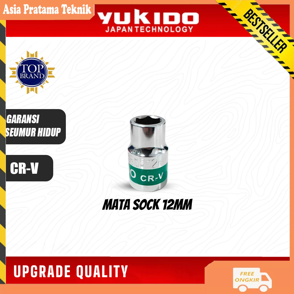 YUKIDO Mata Sock 1/2" DR 6PT 12MM - Socket 1/2" 6PT 12MM AB-SC12 mata kunci sok chrome vanadium