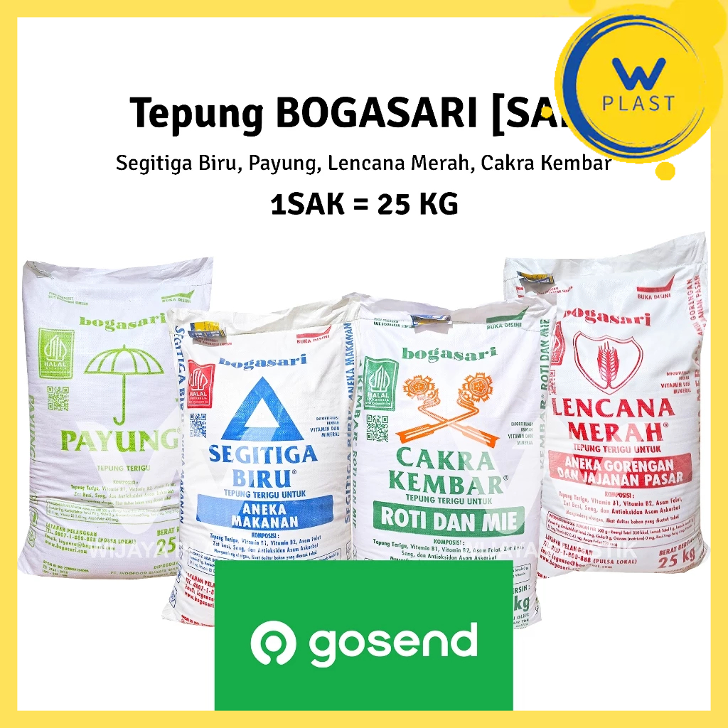 

[1 SAK] [INSTANT] Aneka Tepung Premium [CK/SB/LM/P] --- 25kg @SAK | Cakra Kembar Segitiga Biru Lencana Merah Payung bersih putih asli packing aman murah ekonomis ck sb lm py gosend grab same day SAK