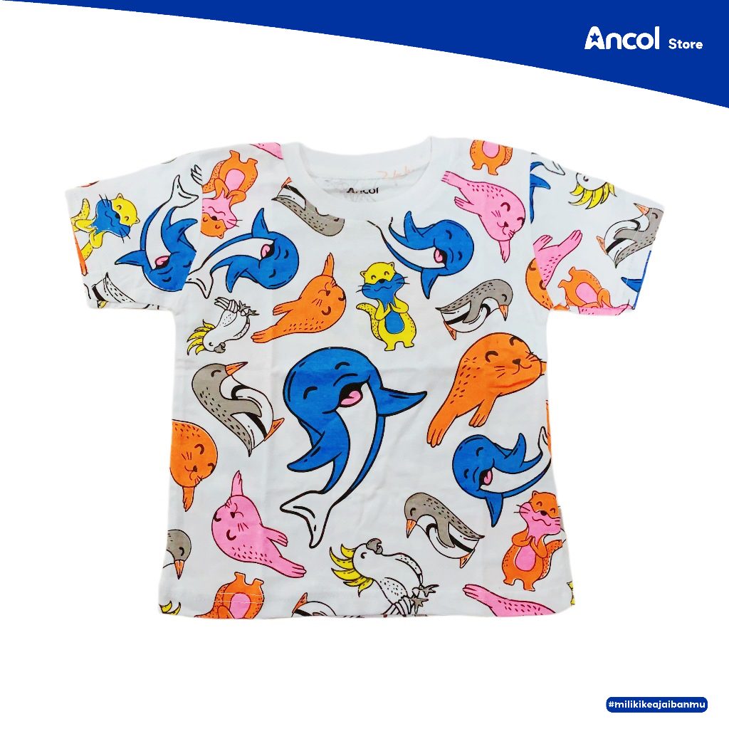 Ancol Baju Kaos Anak Full Print Samudra Putih - Kaos Anak penuh Gambar Karakter Samudra | Official M