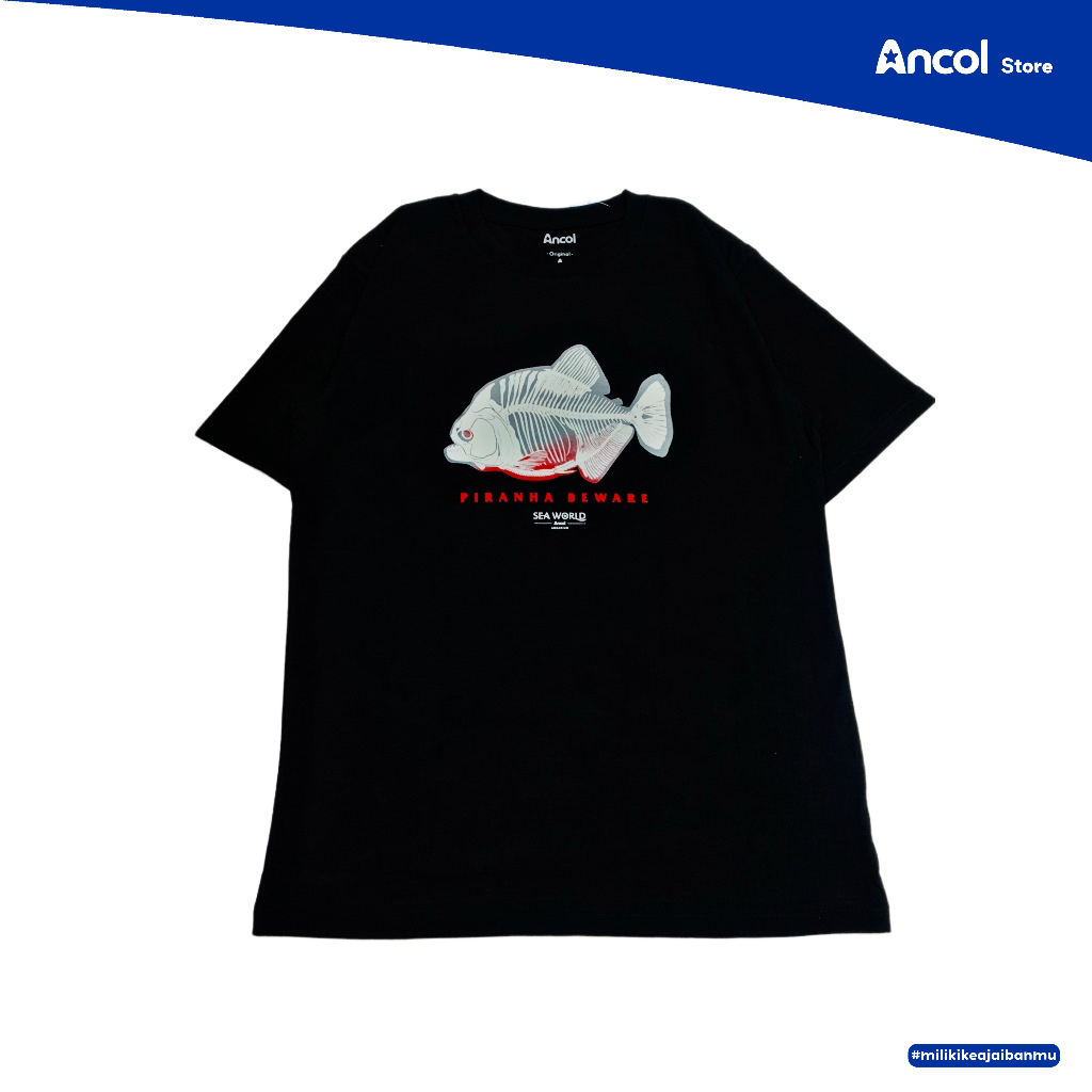 Ancol Baju Kaos Dewasa Seaworld Beware Piranha Glow in the dark | Official Merchandise