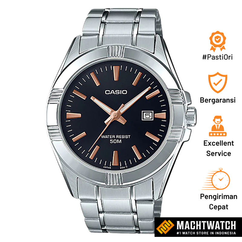 Jam Tangan Pria Casio General MTP-1308D-1A2VDF MTP1308 MTP-1308D Enticer Analog Black Dial Stainless