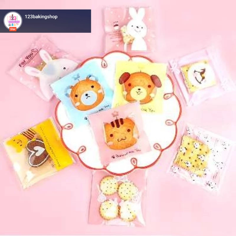 

[Pack] Plastik Opp Perekat 10x10 cm Cookies Kue Candy Brownies Packaging Aneka Motif Lucu
