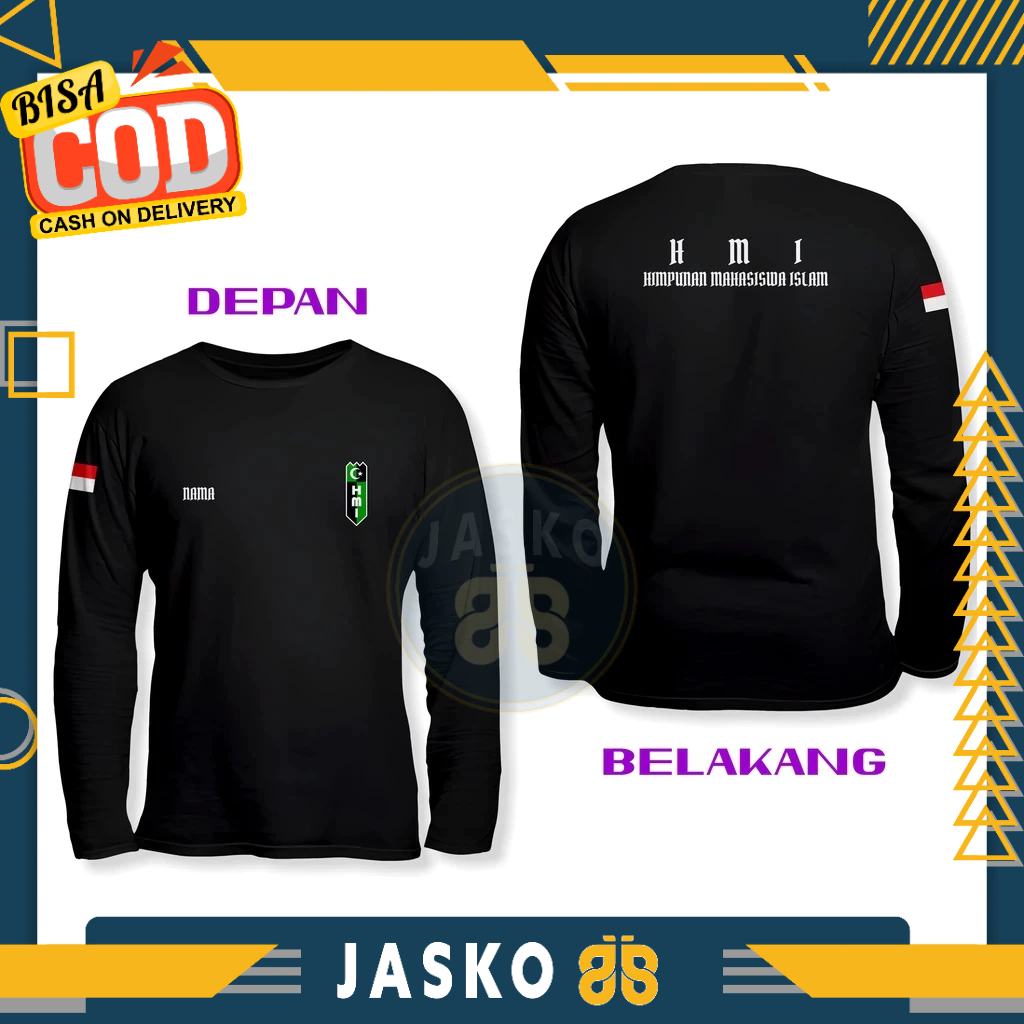 Baju Tshirt HMI Himpunan Mahasiswa Islam Gratis Nama Kamu DB Lengan Panjang Kaos Distro