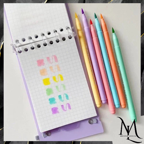 

MUNAS Set 6pcs Brush Pen Murah Highlighter Pen Calligraphy Brush Lettering Aesthetic Vintage Warna Warni Brush Marker Pena Kuas Warna Pulpen Brush Marker Highlighter Warna Pastel Random