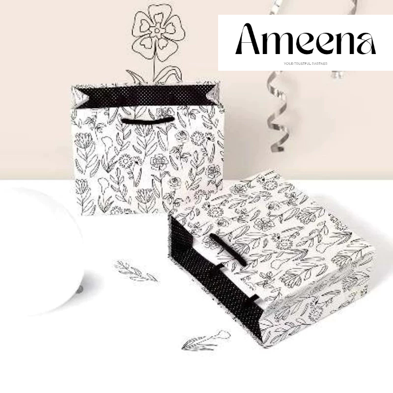 

[Satuan] Paperbag Bunga Hitam Putih/ Tas Kado Gift Bag motif Bunga Simpel
