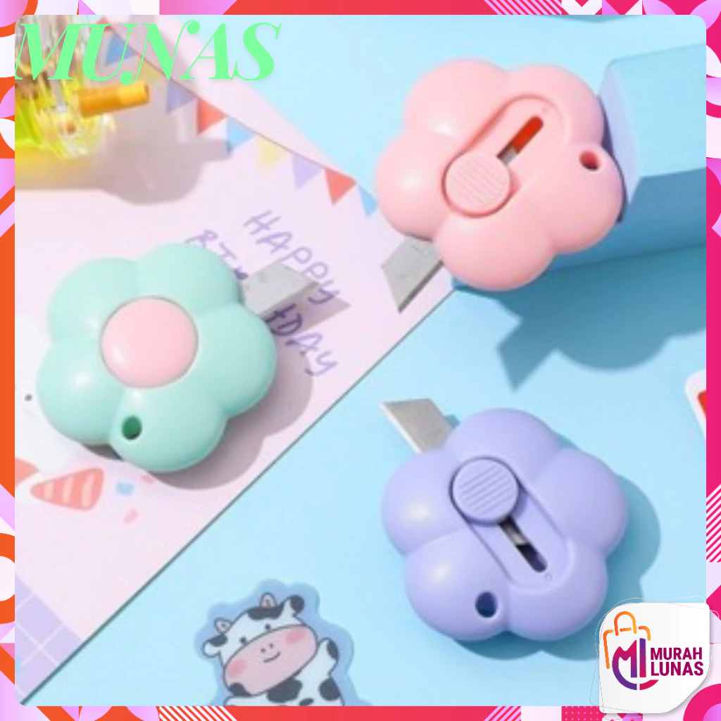 

MUNAS Cutter Mini Portable Bentuk Bunga Pemotong Kertas Cutter Lucu Bentuk Flower Warna Pastel Untuk Unboxing Paket