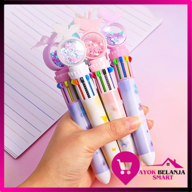

ABS Pulpen Gliter Motif Kupu-Kupu Pulpen 10 Warna Aesthetic Pena Ballpoint Karakter Lucu