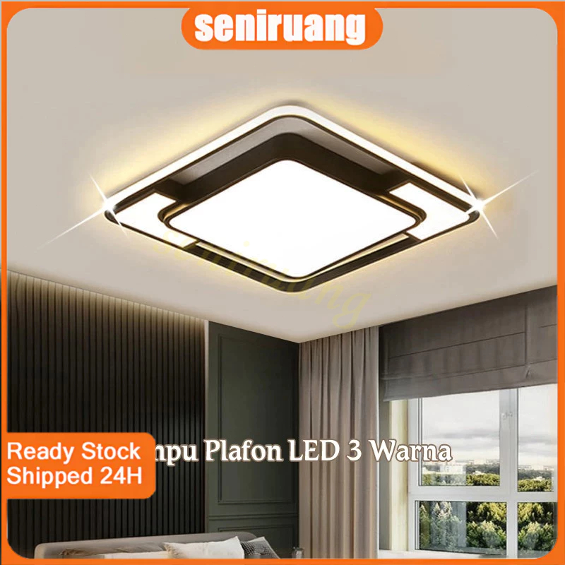 Garansi & 3 Warna Lampu Plafon LED Modern Minimalis Bentuk Persegi Gaya Nordic Untuk Dekorasi Ruang 